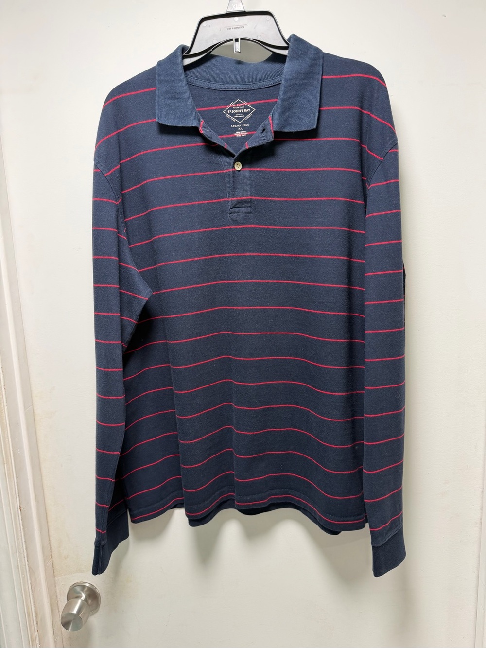 St. John's Bay Navy Polo with Pink Stripes - Long Sleeve
